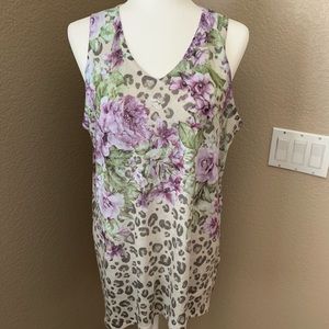 Green floral womens tank top with rhinestone accents
